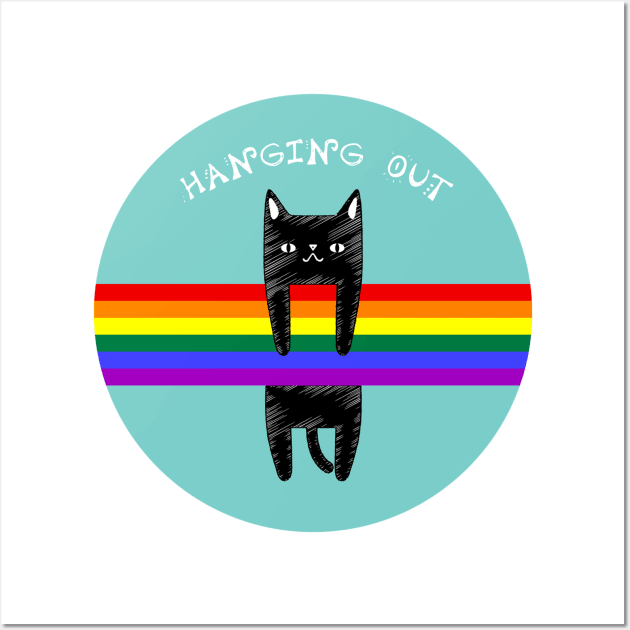 LGBT Rainbow Flag Hanging Out Cat Wall Art by AlmostMaybeNever